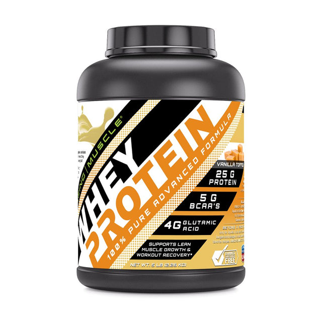 Amazing Muscle 100% Whey Protein Powder *Advanced Formula with Whey Protein Isolate as a Primary Ingredient along with Ultra Filtered Whey Protein Concentrate (Vanilla Toffee, 5 Lb)