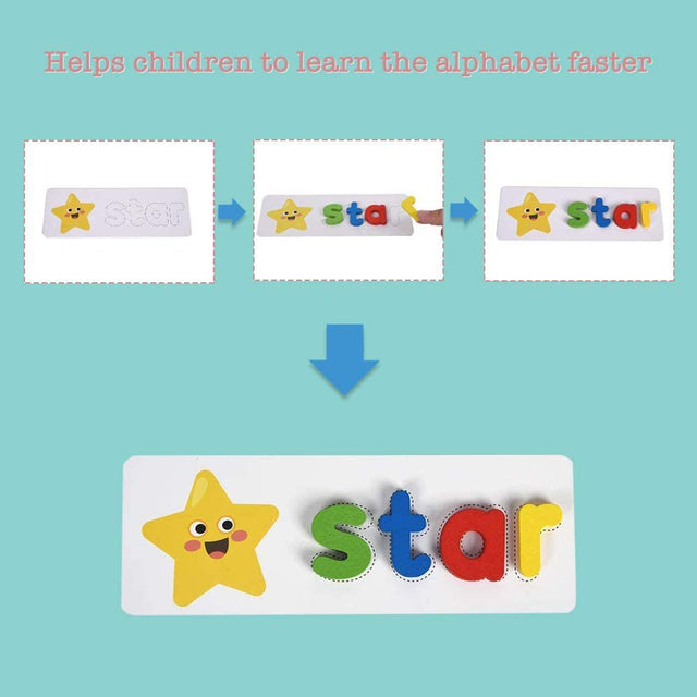 Gara See and Spell Pre-Learning Kids Toys, Sight Words Reading Montessori Game and Flash Cards Matching Puzzles, 28 Double-Sided Flash Cards & 52 Alphabet Wooden Blocks for 3-7-Year-Old