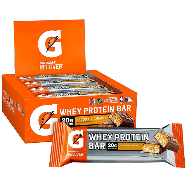 Gatorade Whey Protein Bars, Variety Pack, 2.8 Oz Bars (Pack of 18) & Whey Protein Bars, Chocolate Caramel, 2.8 Oz Bars (Pack of 12, 20G of Protein per Bar)