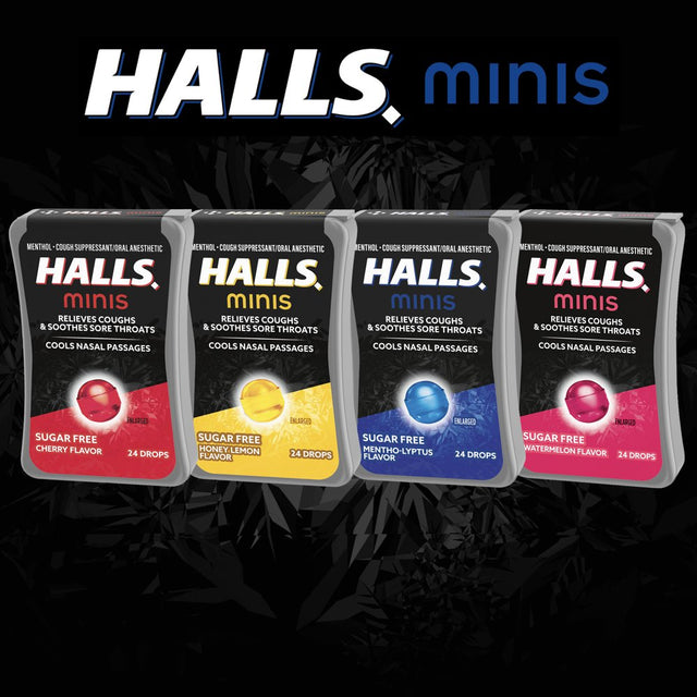 HALLS Minis Cherry Flavor Sugar Free Cough Drops, 24 Drops