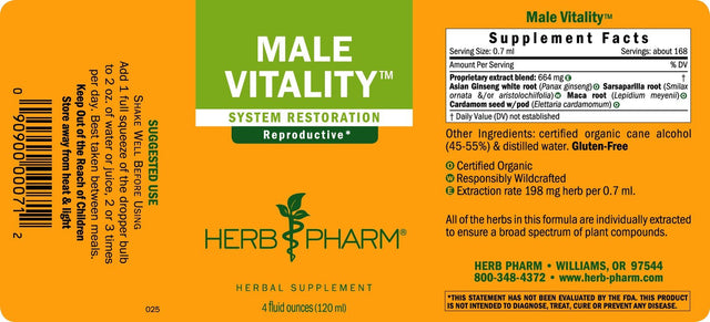 Herb Pharm Male Sexual Vitality Tonic Compound 4 Oz FGINS04 ME