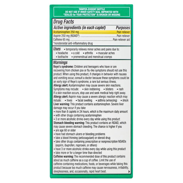 Excedrin Extra Strength Pain Reliever and Headache Medicine Caplets, 100 Count