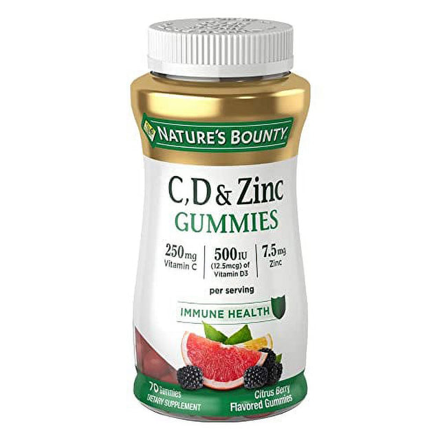 Nature’S Bounty C, D, & Zinc Gummies, Immune Support Gummies for Adults, Citrus Berry, 70 Ct