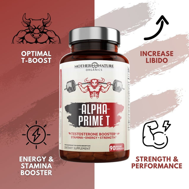 Alpha Prime Testosterone Booster for Men, Maca Root Powder 90 Ct, No Artificial Colors