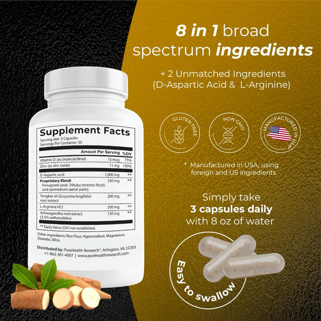 Exuberant Testosterone Booster for Men, Support Testo Level, Increase Energy, Promote Muscles, Bones and Mood by Purehealth Research