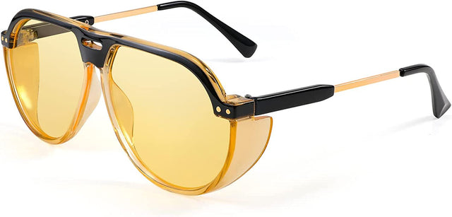 FEISEDY Women Men Vintage Aviator Sunglasses Side Shield Large Sqaure Frame Punk Style UV400 Protection B2237