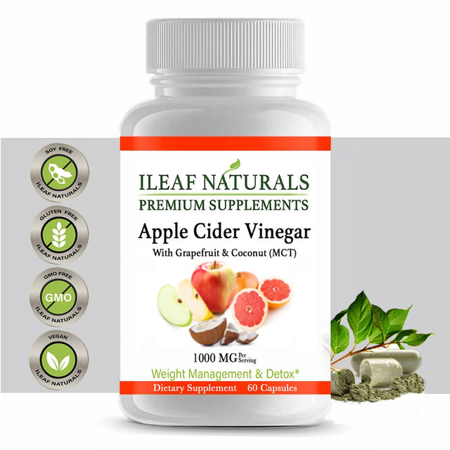 Ileaf Naturals Apple Cider Vinegar with Mother, Grapefruit & MCT - 60 Veggie Capsules