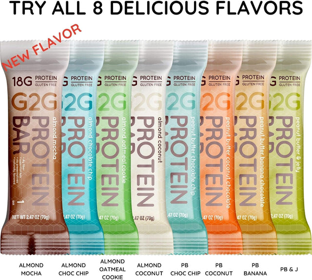 G2G Protein Bar, Peanut Butter Coconut Chocolate, Real Food, Refrigerated for Freshness, Whey Protein Isolate, Healthy Snack, Delicious Meal Replacement, Gluten-Free, 32 Count (4 Packs of 8)