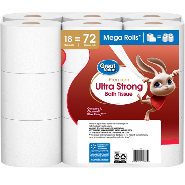 Great Value Ultra Strong Toilet Paper, 18 Mega Rolls