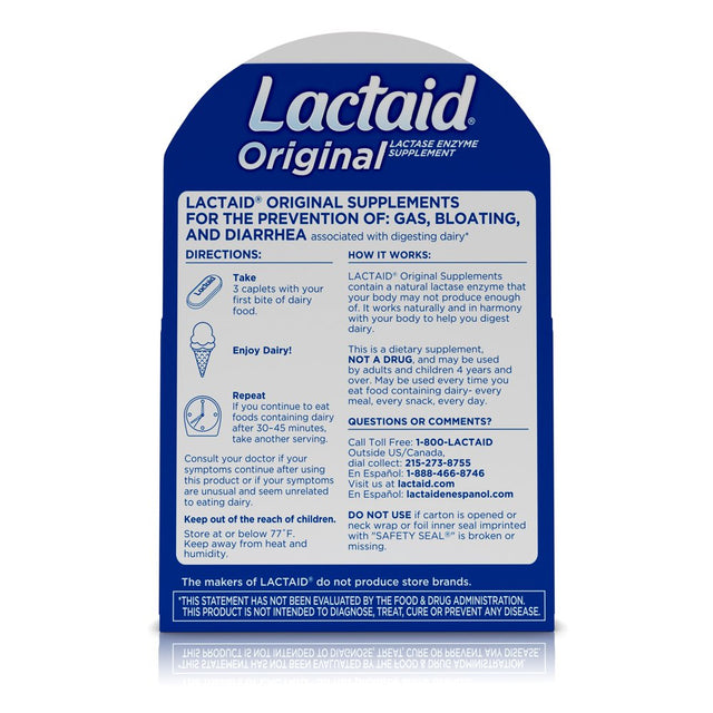 Lactaid Original Strength Lactose Intolerance Relief Caplets, 120 Ct