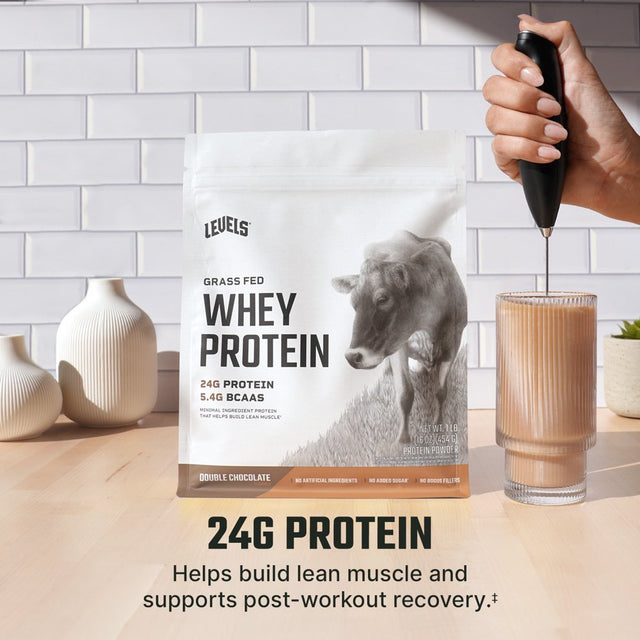 Levels Grass Fed 100% Whey Protein, No Hormones, Double Chocolate, 1LB