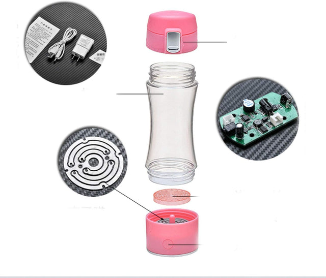 Portable 3 Minute Hydrogen-Rich Water Bottle Rechargeable High Concentration Hydrogen Generator Glass Bottle Anti-Aging Anti-Oxidation Alkaline Water Generator, 260Ml