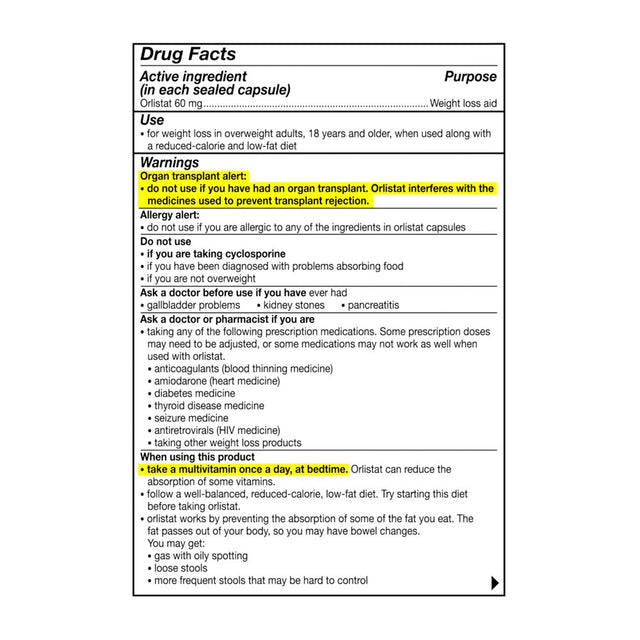 Alli Orlistat Weight Loss Supplement Capsules Starter Pack, 60 Mg, 60 Ct