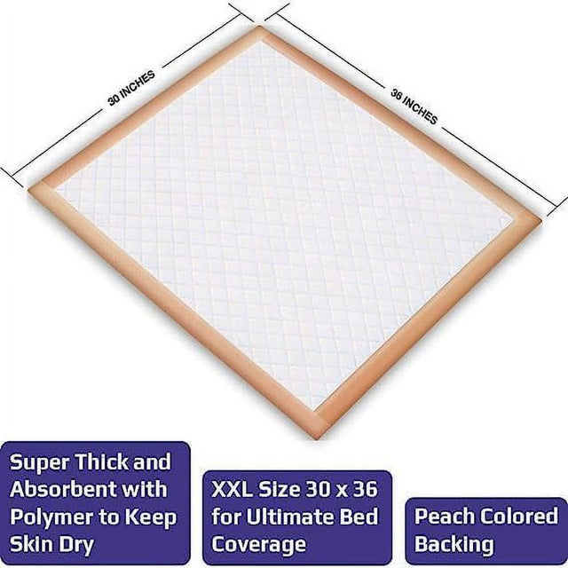 Inspire Absorbent Bed Pads for Incontinence Disposable XL 30 X 36 Super | the Peach Pad Ultra Thick & Absorbent 100 Grams 3G SAP Incontinence Bed Pads and Bed Liner Chucks Pads Puppy Pads Large