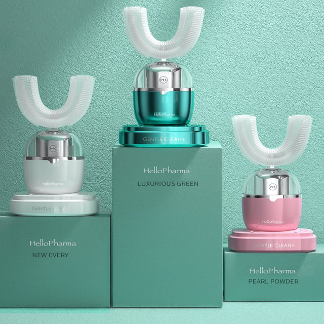 Hellopharma 3D Ultra Uv-Whitening Electric Toothbrush, U-Shaped Toothbrush - Pearl Pink, M Size