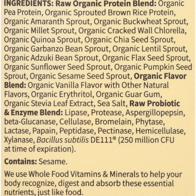 Garden of Life Organic Protein Powder, Vanilla, 20G, 18Oz