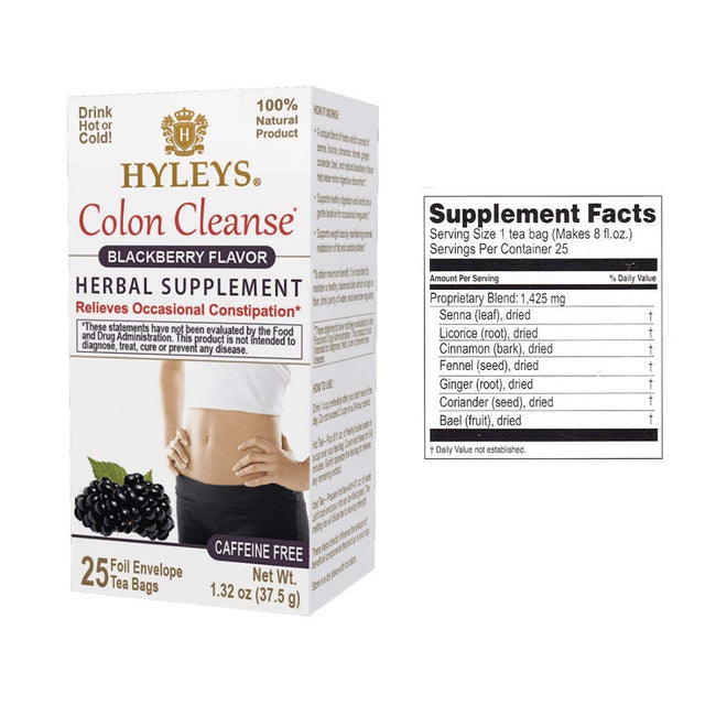 Hyleys Colon Cleanse Blackberry (1 Pack) and Hyleys 14 Day Weight Loss Tea - 42 Tea Bags (1 Pack)