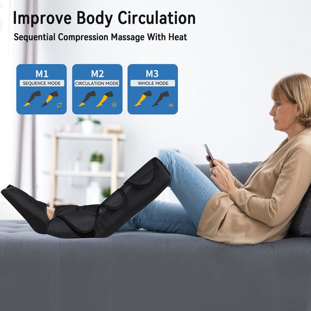 FIT KING Foot and Calf Massager with Heat, Leg and Foot Massager for Circulation and Pain Relief, with Handheld Controller 3 Modes 3 Intensities 2 Heating Levels, 2 Extensions FSA/HSA Eligible