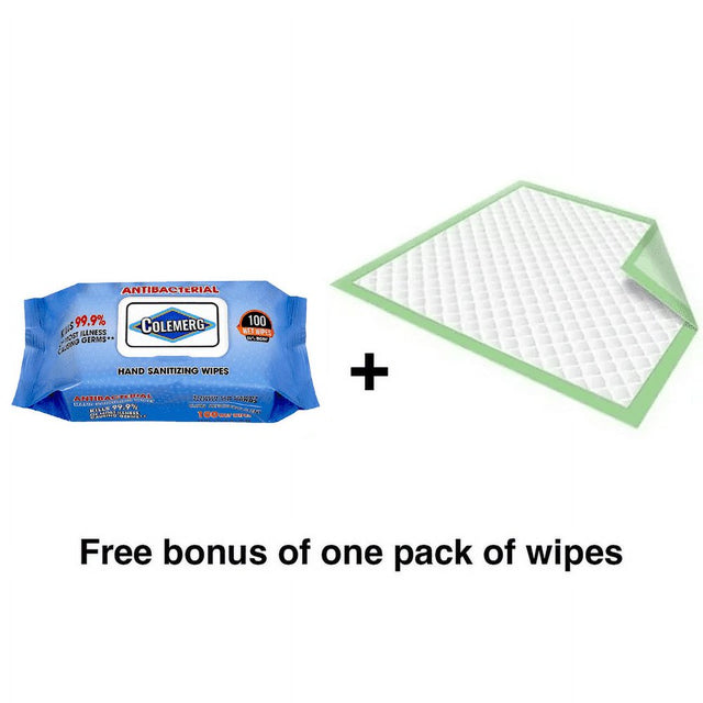 Healthline Chux Disposable Underpads Green (23X36), Waterproof Absorbent Incontinence Bed Pads, Medical Chucks Pads & Mattress Protector (50/Case) plus Sanitizing Wipes