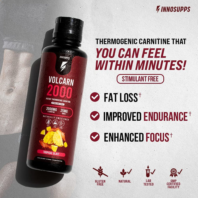 Innosupps Volcarn 2000 - Advanced Fat Burning Liquid | L-Carnitine,Gbeec, Boost Energy, ATP Enhancer | Caffeine Free, No Artificial Sweeteners | 32 Servings (Pink Starblast)