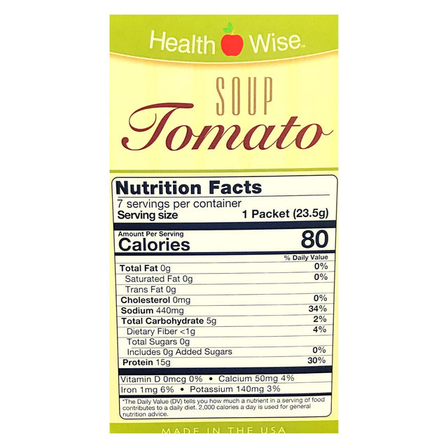 Healthwise Tomato Bouillon Soup For- Hunger Control - for Weight Loss- - Protein Supplement - (7 Packets of 0.83 Oz., Net 5.80 Oz.) - 15 Grams of Protein - 80 Calories