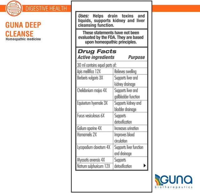 Guna Deep Cleanse Homeopathic All Natural Systemic Body Cleansing, Toxin Release, Liver and Kidney Support and Detoxification - 1 Ounce