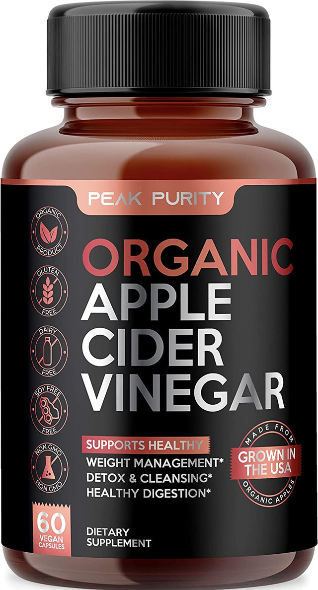 100% Organic Raw Apple Cider Vinegar Capsules - Natural Detox Gut Cleanse & Healthy Digestion - Tasteless & Easy to Swallow - Extra Strength ACV Pills - 1000 Mg