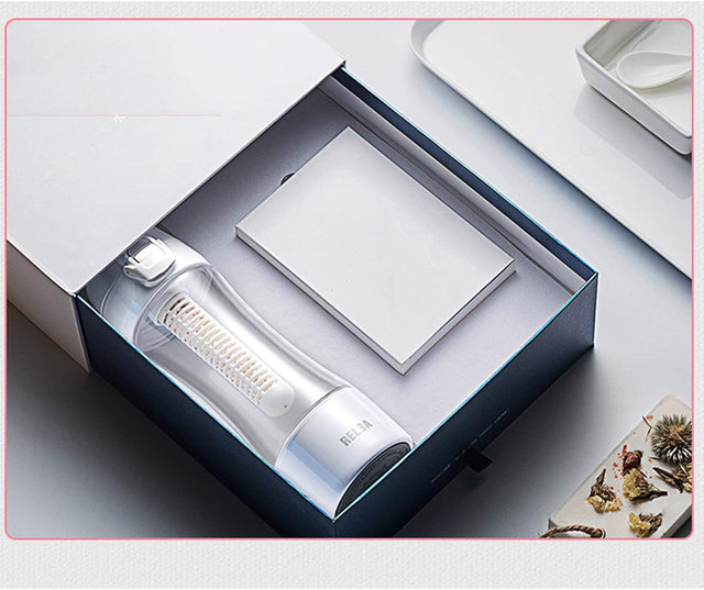 High Concentration Hydrogen-Rich Water Cup Alkaline Water Purifier Micro-Electrolyzed Water Glass Alkaline Water Generator, Ion Bat, White, 290Ml