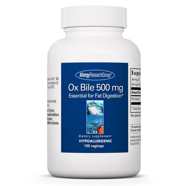 Allergy Research Group - Ox Bile 500 Mg - Fat Digestion, Liver/Metabolic/Gi Support - 100 Vegicaps