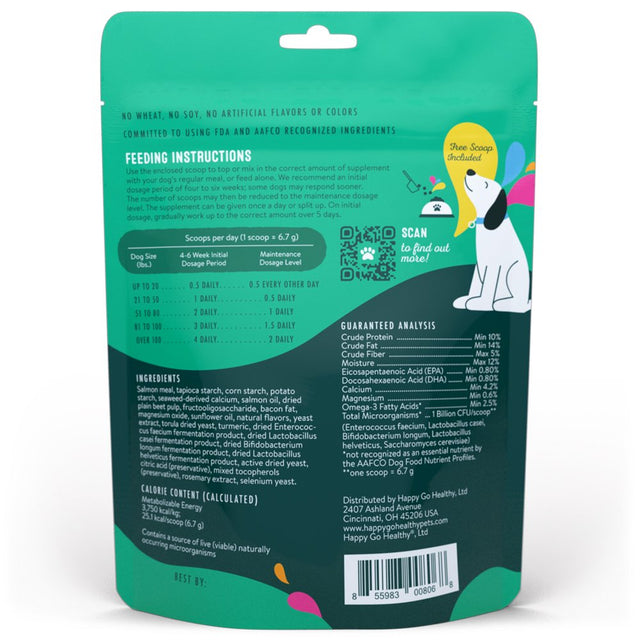 Happy Go Healthy Hip & Joint Supplements for Dogs | Probiotic & Prebiotic Benefits with Wild Salmon Omega 3S to Help Your Dog Reach New Heights | All Breeds and Sizes | 21 Count