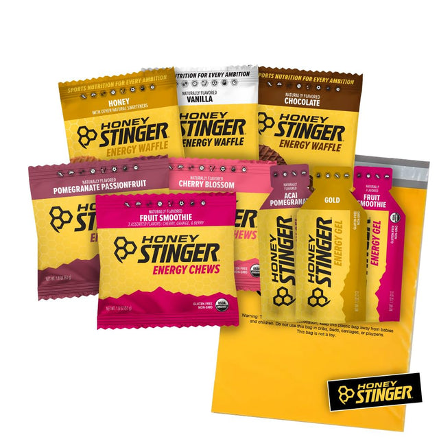 Honey Stinger Training Kit – 9 Count plus Sticker – Energy Source for Any Activity – 3 Organic Waffles, 3 Packs of Energy Chews & 3 Energy Gels