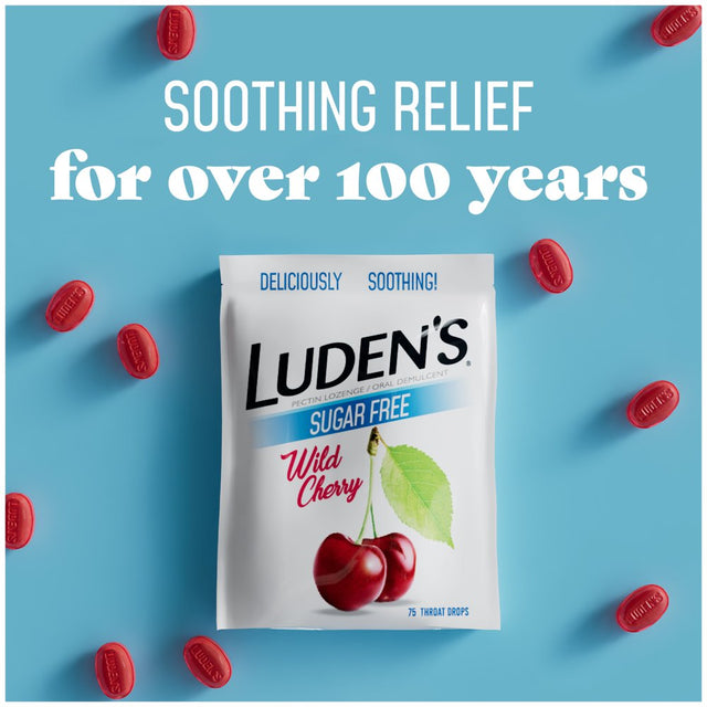 Luden'S Sore Throat Drops, for Minor Sore Throat Relief, Sugar Free Wild Cherry, 75 Count
