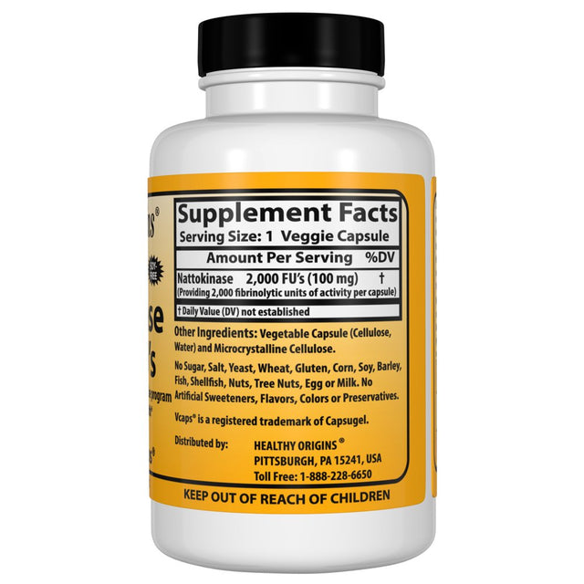 Healthy Origins Natural Nattokinase 2000 Fus 100 Mg Vegetarian Capsules - 60 Ea