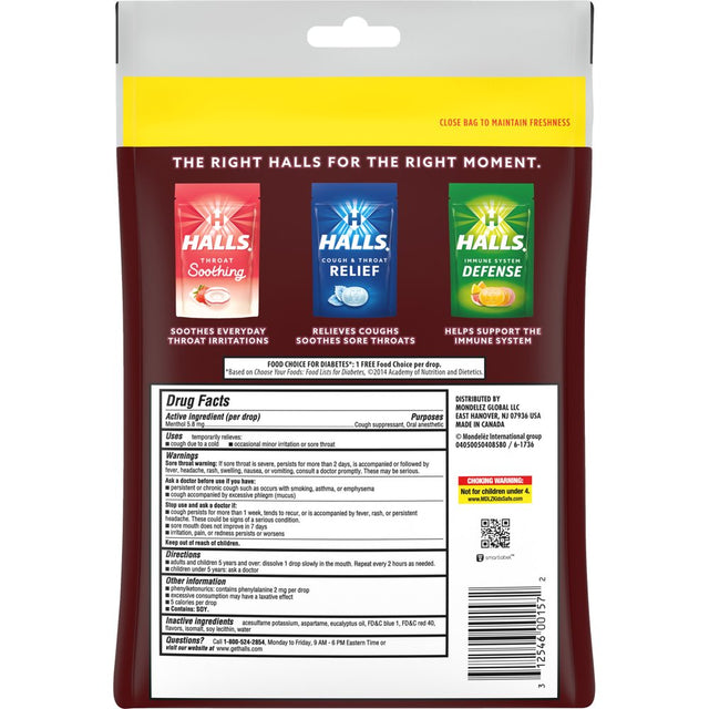 HALLS Relief Sugar Free Black Cherry Flavor Cough Drops, Economy Pack, 1 Bag (70 Drops)
