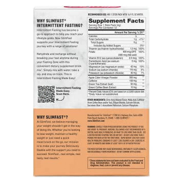 Hydration Packets, Slimfast Intermittent Fasting Electrolytes, Energy Powder Drink Mix, Caffeine from Natural Sources- Berry Lemonade (12 Count)