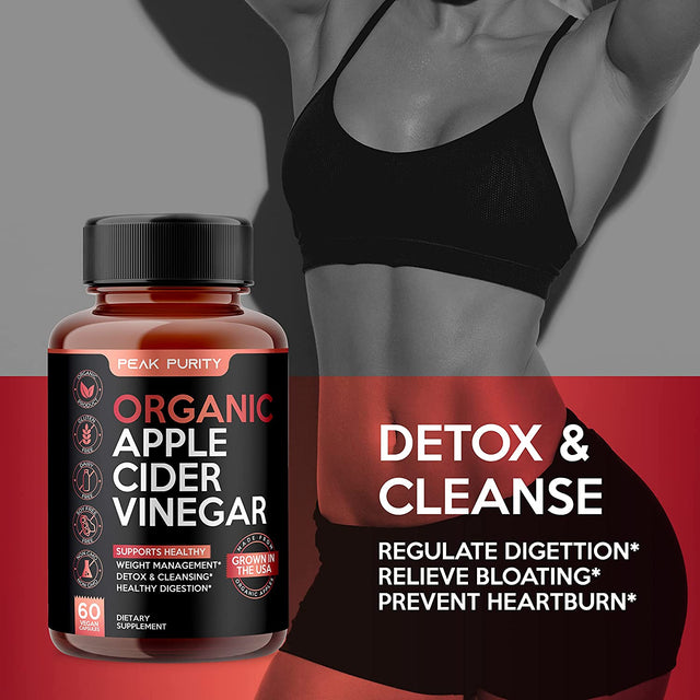 100% Organic Raw Apple Cider Vinegar Capsules - Natural Detox Gut Cleanse & Healthy Digestion - Tasteless & Easy to Swallow - Extra Strength ACV Pills - 1000 Mg