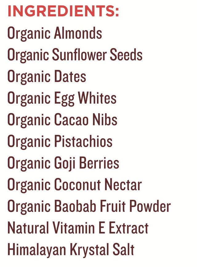 Goji Berry Trailmix Bar- Paleo, Gluten Free and Raw by Mammoth Bar, Organic10-12G Protein, 1.8 Oz. Bar (10 Bars)