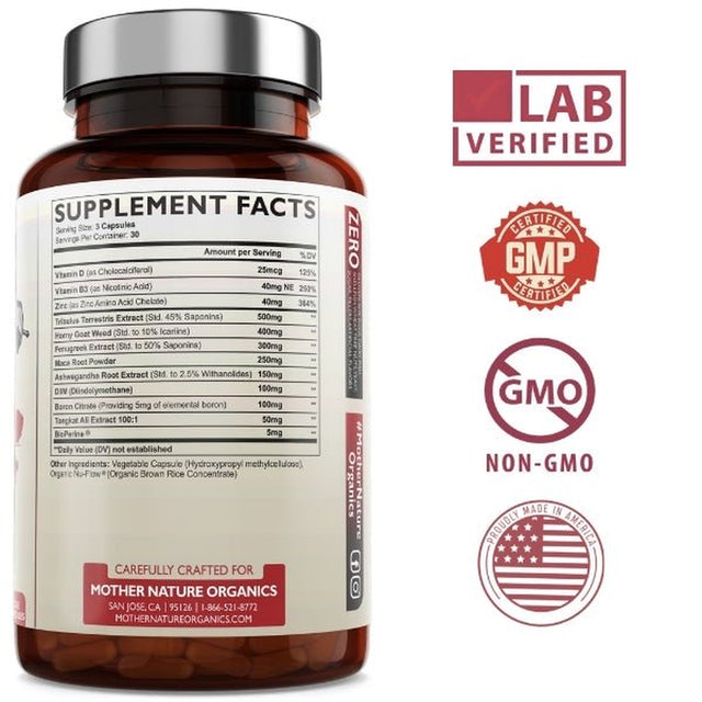 Alpha Prime Testosterone Booster for Men, Maca Root Powder 90 Ct, No Artificial Colors