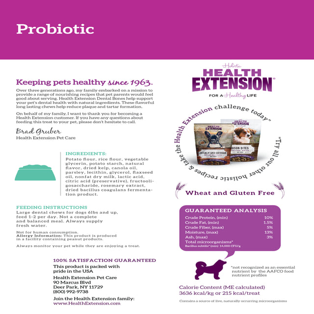 Health Extension Probiotic Dental Bones Dog Treats, Large, 6 Oz. (3 Count)
