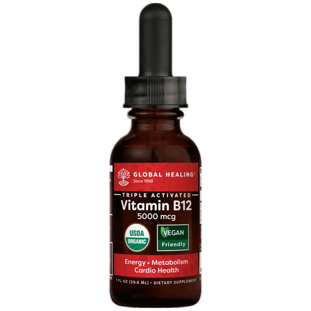 Global Healing Liquid Vitamin B12, Organic Energy Supplement Drops, 5000Mcg, 1 Fl Oz