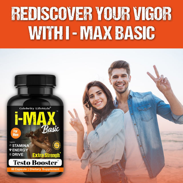 I-Max Basic Testosterone Booster Supplement for Men Support Healthy Libido, Natural Energy 60 Capsules