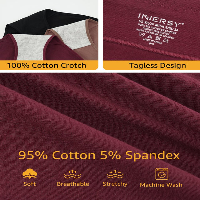 INNERSY Underwear for Women High Waisted Cotton Mesh Panties Briefs 5 Pack (L, Dark Collection)