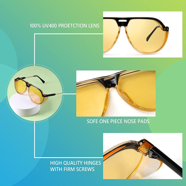 FEISEDY Women Men Vintage Aviator Sunglasses Side Shield Large Sqaure Frame Punk Style UV400 Protection B2237