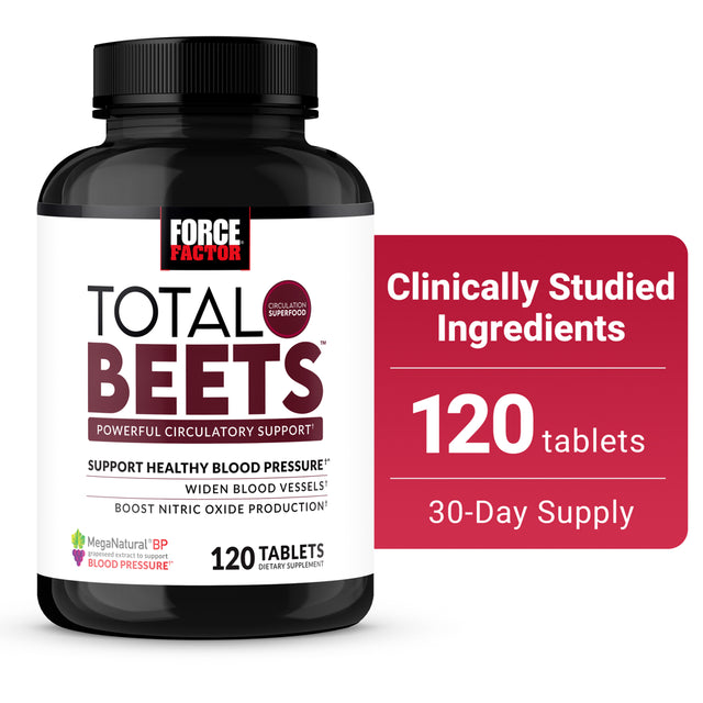 Force Factor Total Beets Blood Pressure Supplement with Beetroot, 120 Tablets