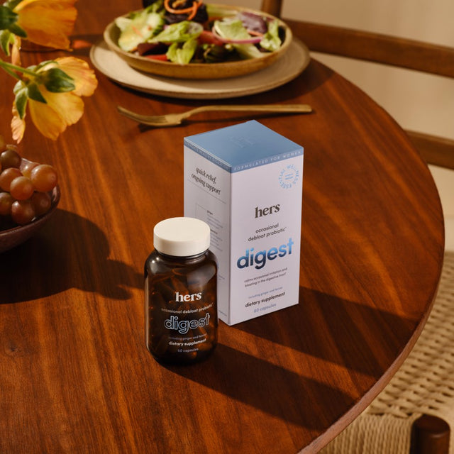 Hers Digest Debloat Probiotic Supplement for Women, Digestion Support, 60 Count