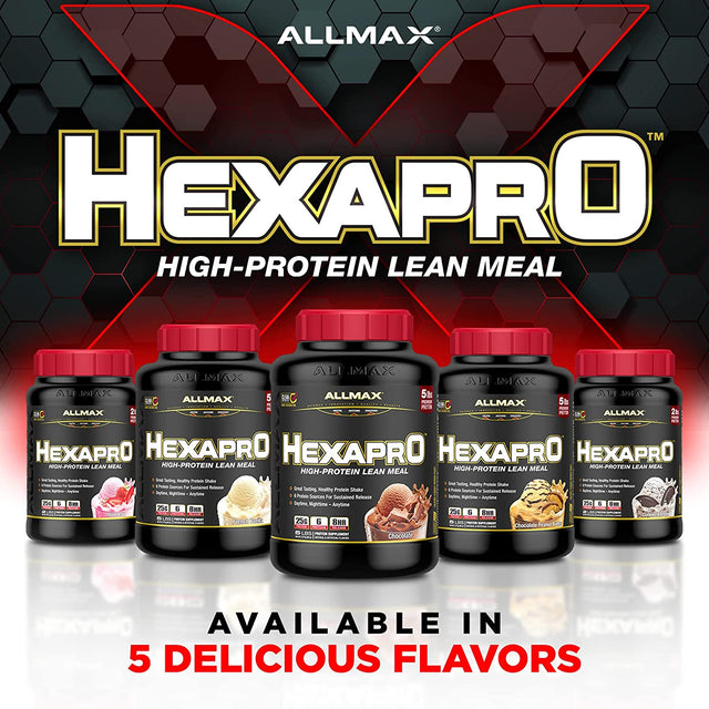 ALLMAX HEXAPRO, Chocolate Peanut Butter - 5 Lb - 25 Grams of Protein per Serving - 8-Hour Sustained Release - Zero Sugar - 52 Servings