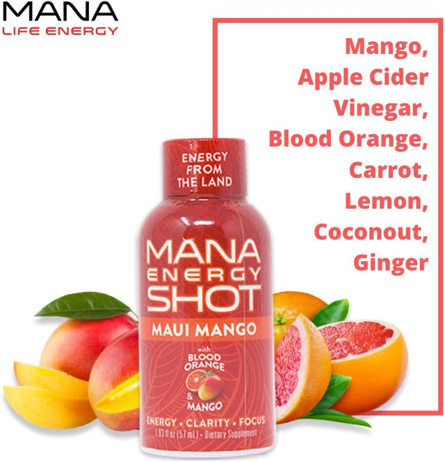 Maui Mango Shot- All Natural Plant Based W/Vitamin C, B12, Zinc for Energy, Focus, Clarity, Immunity Support, Antioxidant, Fatigue, Brain Fog,Performance (12PACK)