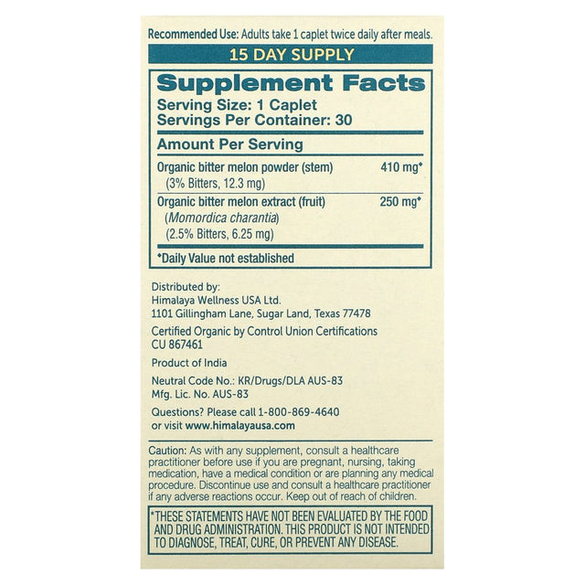 Himalaya Organic Bitter Melon, 30 Caplets