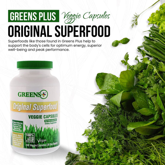 Greens plus Capsules Superfood Greens Supplements, Organic, Vegan, Veggie Capsules - 240 Count