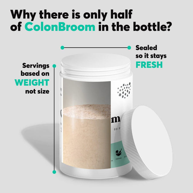 Colonbroom Psyllium Husk Powder Colon Cleanser - Vegan, Gluten Free, Non-Gmo Fiber Supplement - Natural, Safe for Constipation Relief, Bloating Relief & Gut Health (60 Servings)